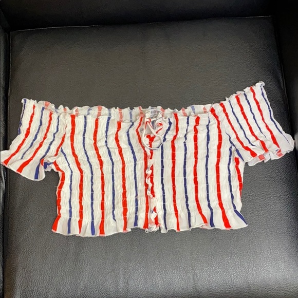 Fashion Nova Off the Shoulder Red White Blue Top - Picture 8 of 9